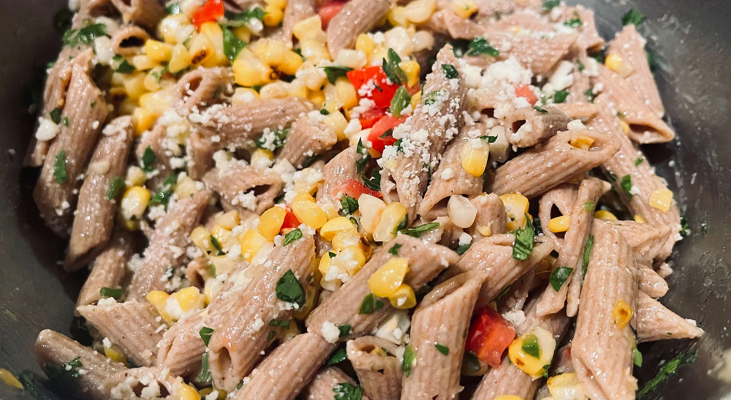 Penne & fire roasted corn salad