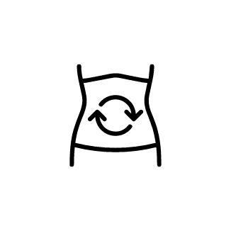 Stylized drawing of a torso showing a digestive process