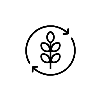 Stylized drawing of a circular arrow encompassing a plant sprout