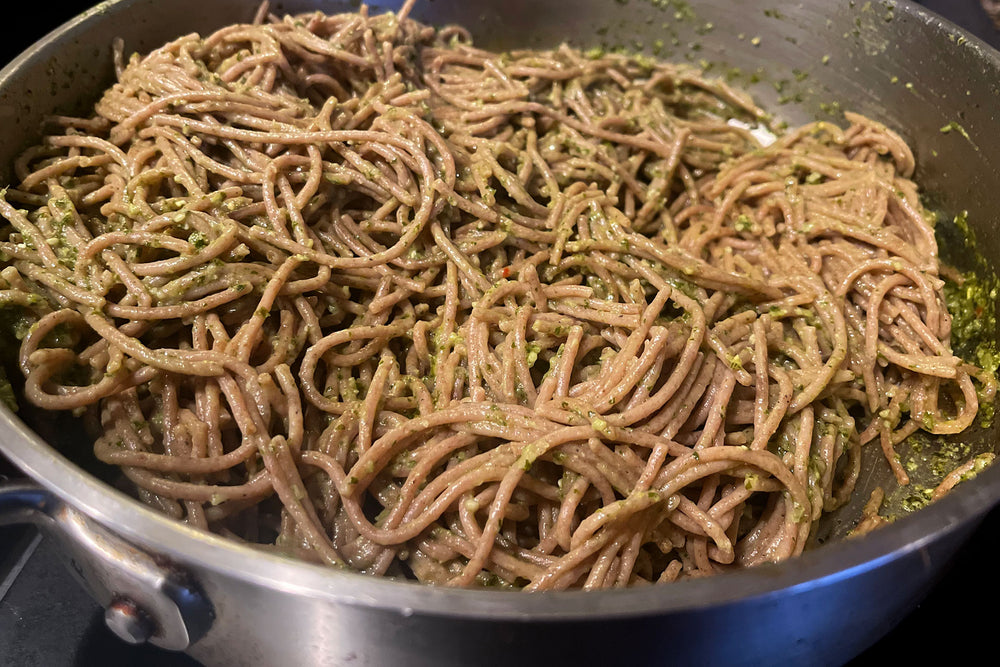 Kale Pesto with Einkorn Spaghetti